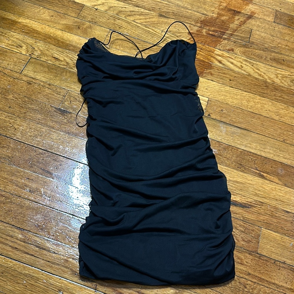 Black ruffle mini dress